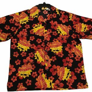 Vintage Hawaiian Mens Sz M Shirt Hibiscus Floral Sunshine Logo Tropical